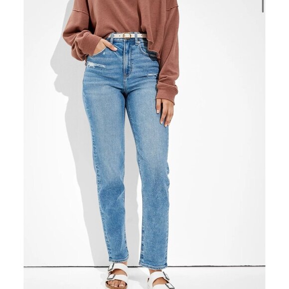 American Eagle AE Mom Straight Stretch Jean Distressed Size 2 - Picture 1 of 11